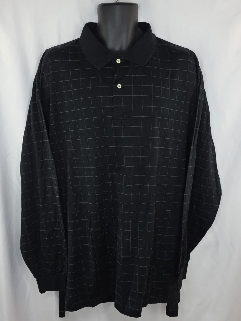 Polo Ralph Lauren Men's Black Windowpane Long-Sleeve Polo Large Tall CU-3708
